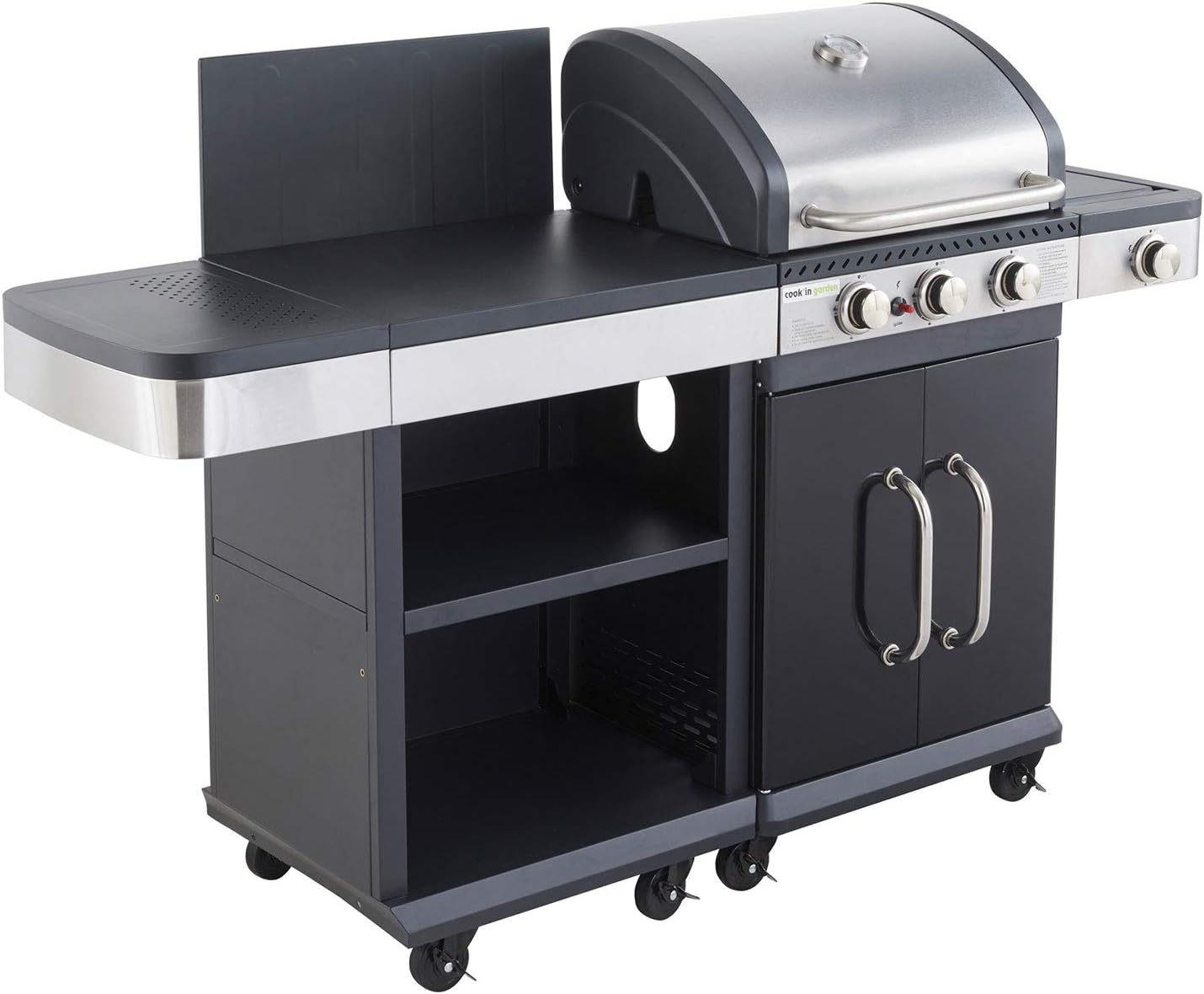 Barbacoa de gas fidgi 3 con aparador y plancha lateral