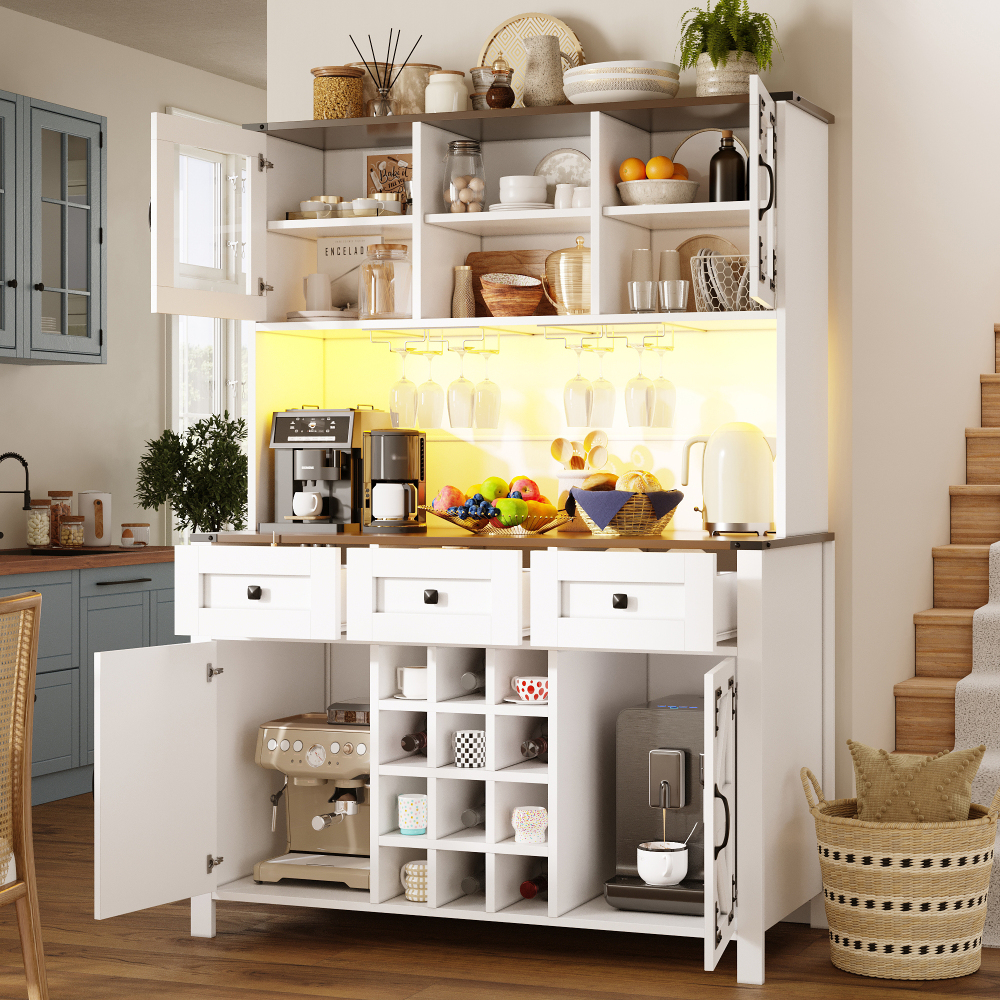 Armario alto de cocina con LED y enchufes blanco 170x120x40cm