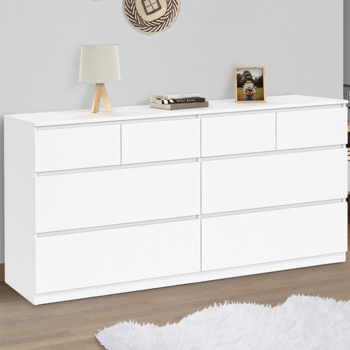 Cómoda blanca de 8 cajones tomi - 160 cm