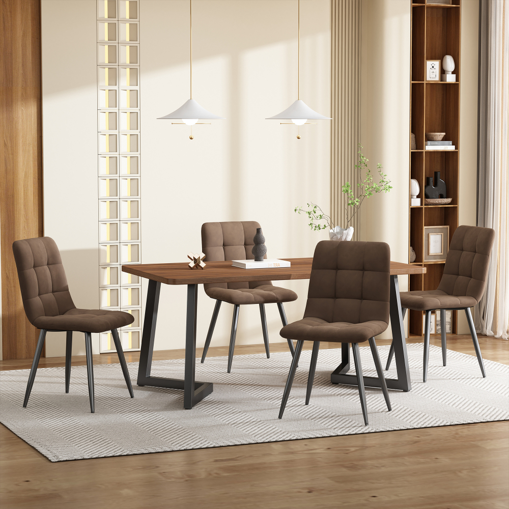 Conjunto de mesa y sillas mdf nogal 5 piezas 4 sillas terciopelo