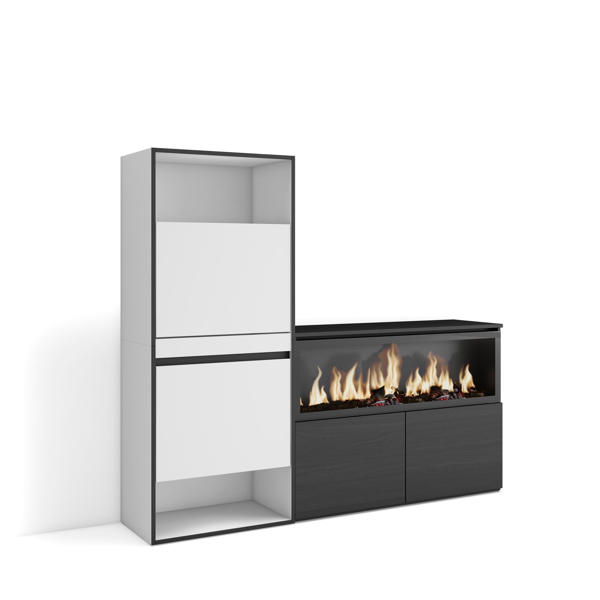 Zapatero, 167x35x145cm, blanco, chimenea eléctrica xxl
