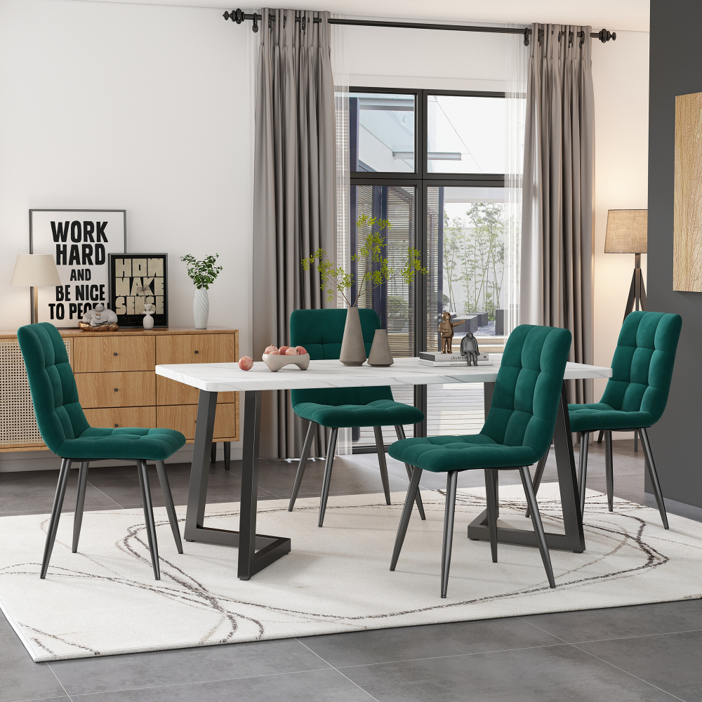 Juego de mesa y 4 sillas mdf verde para comedor