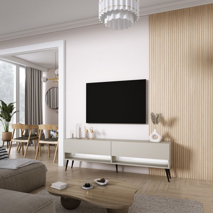 Mueble tv con patas - cachemira - patas negras - 170 x 32 x 52 cm