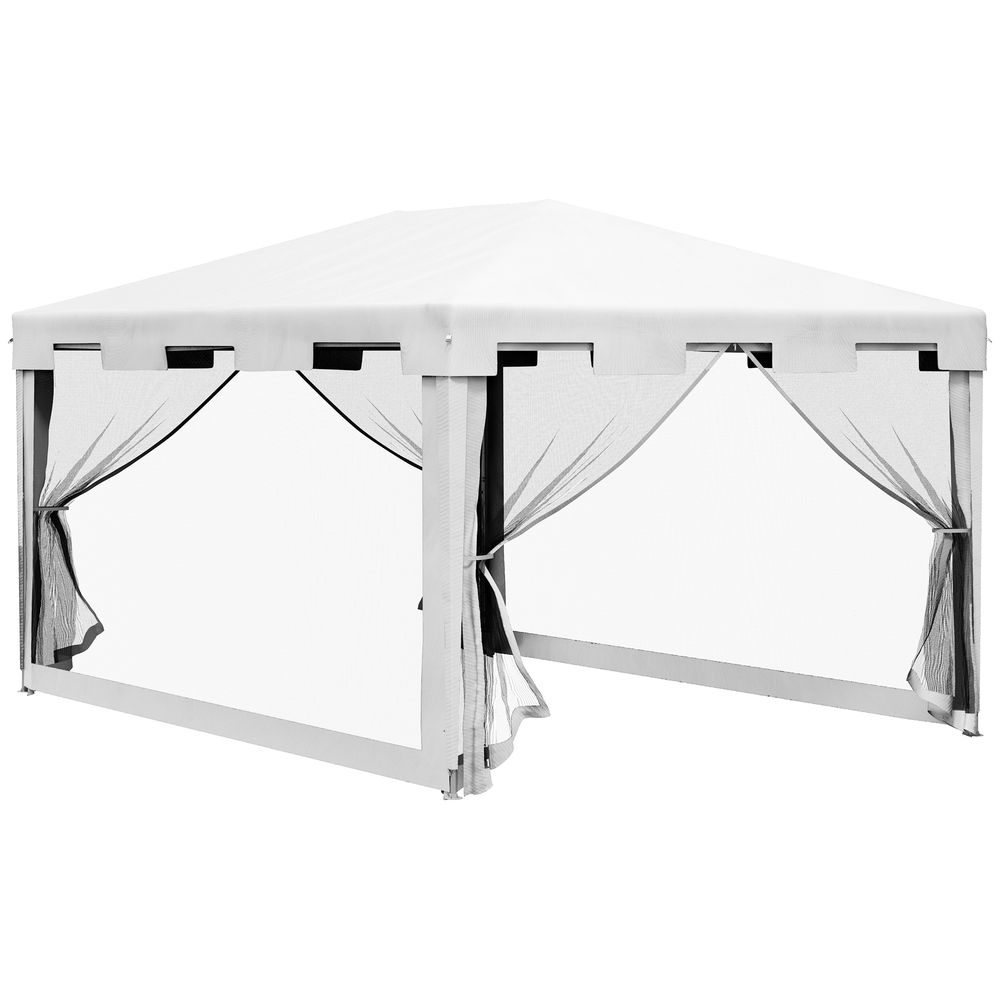 Carpa de jardín 395x295x255 cm metal, pe color blanco Outsunny