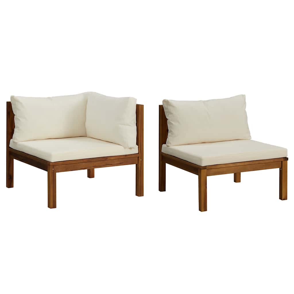 vidaXL juego de sofá 2 pzas con cojines blanco crema madera de acacia