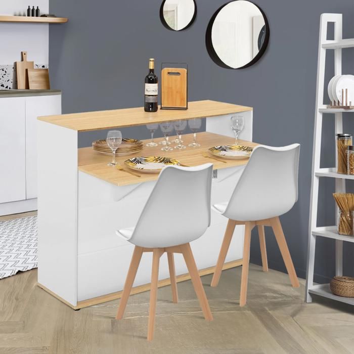 Mueble bar abatible vito - blanco madera - 113 cm