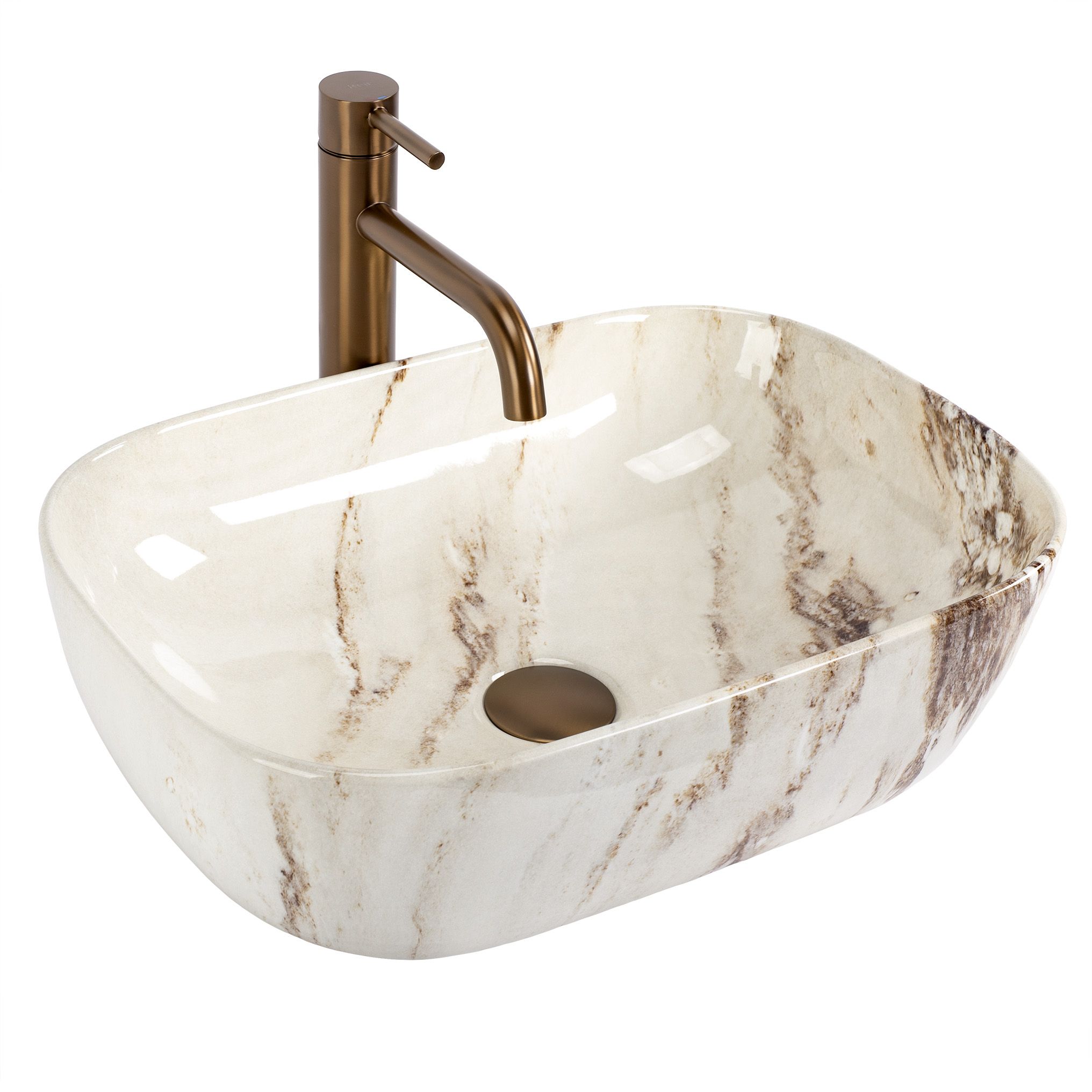 Rea lavabo sobre encimera belinda marrone shiny, 46,5x33x13,5 cm