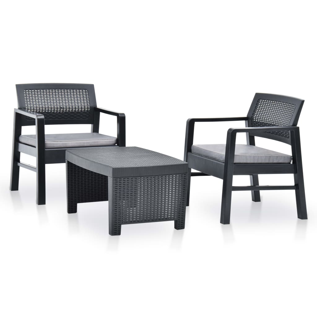 vidaXL juego de muebles de jardín 3 piezas plástico gris antracita