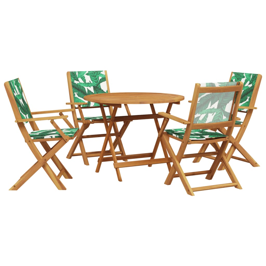 vidaXL set de comedor jardín 5 pzas tela madera maciza estampado hojas