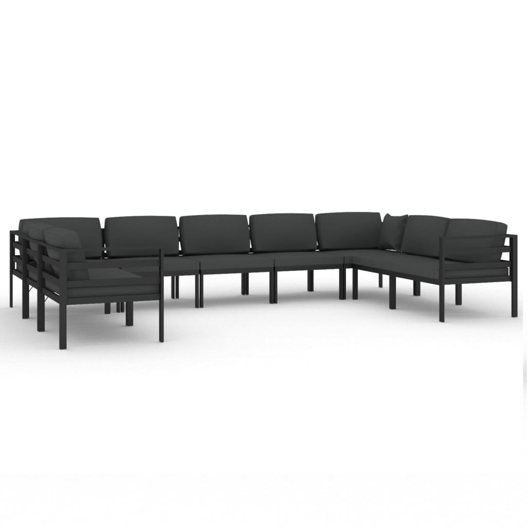 vidaXL set muebles de jardín 9 pzas y cojines aluminio gris antracita
