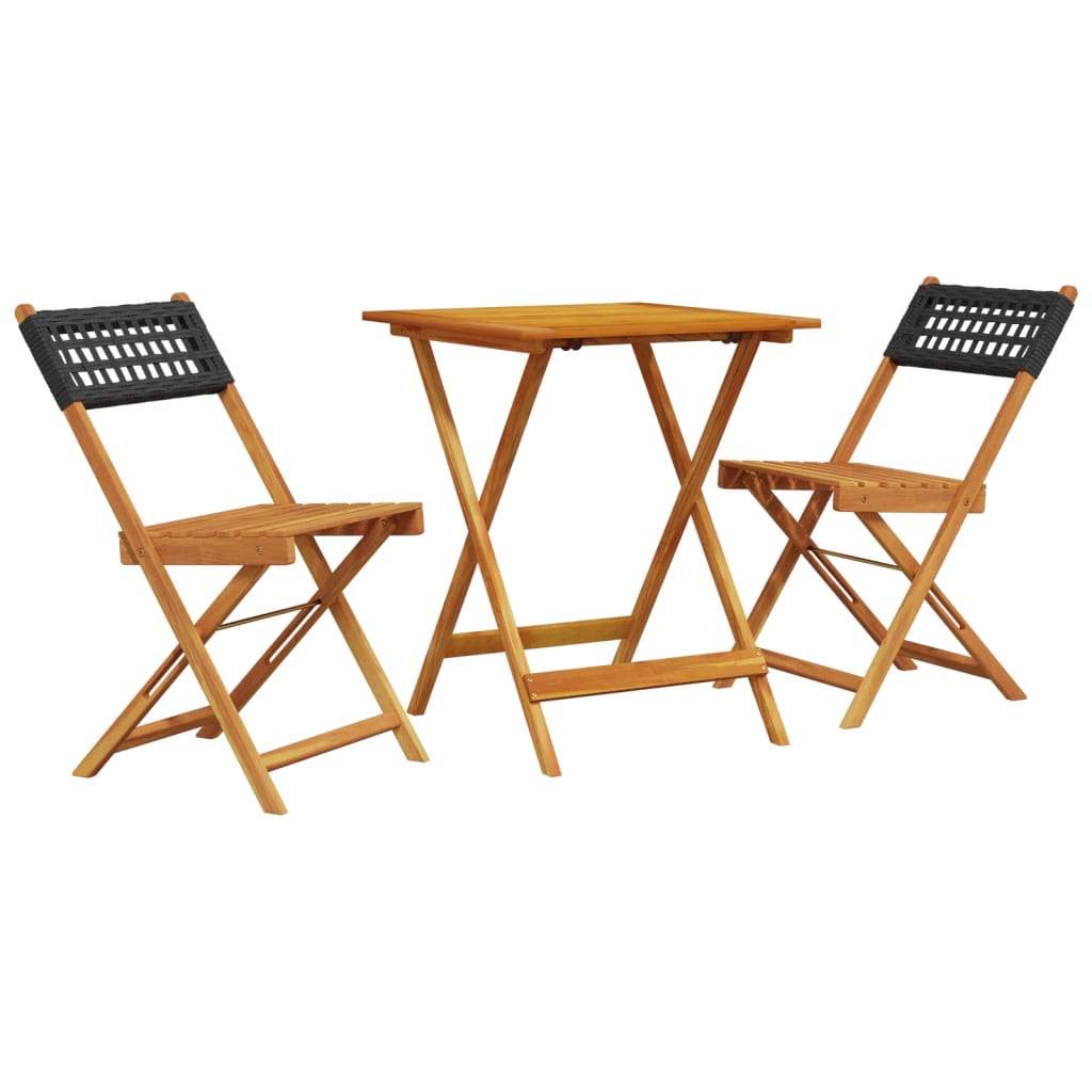 vidaXL juego de bistro de 3 piezas ratán pe y madera maciza negro