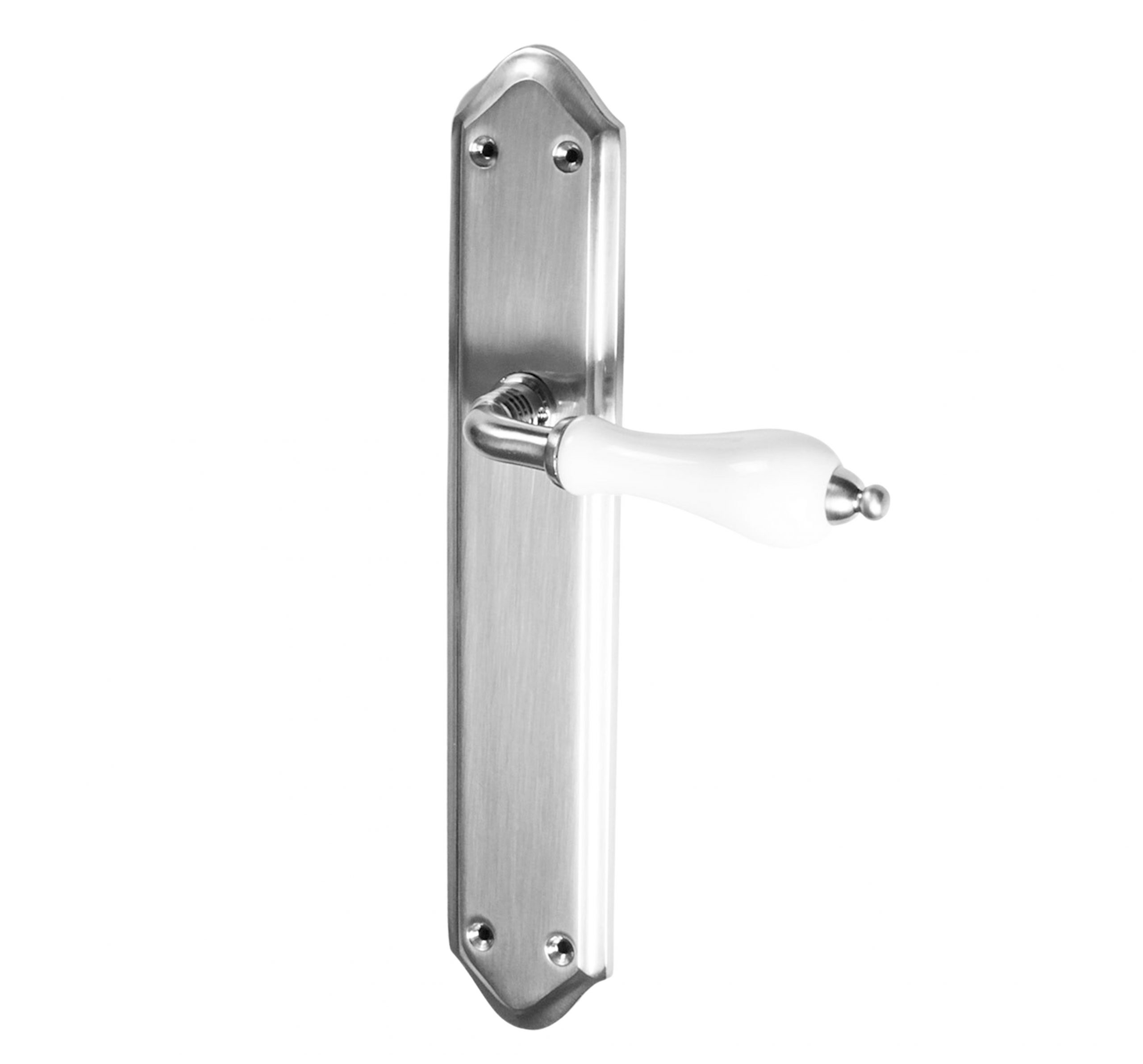 Juego Manillas Para Puerta Latón Placa/Níquel Satinado Con Porcelana Blanca