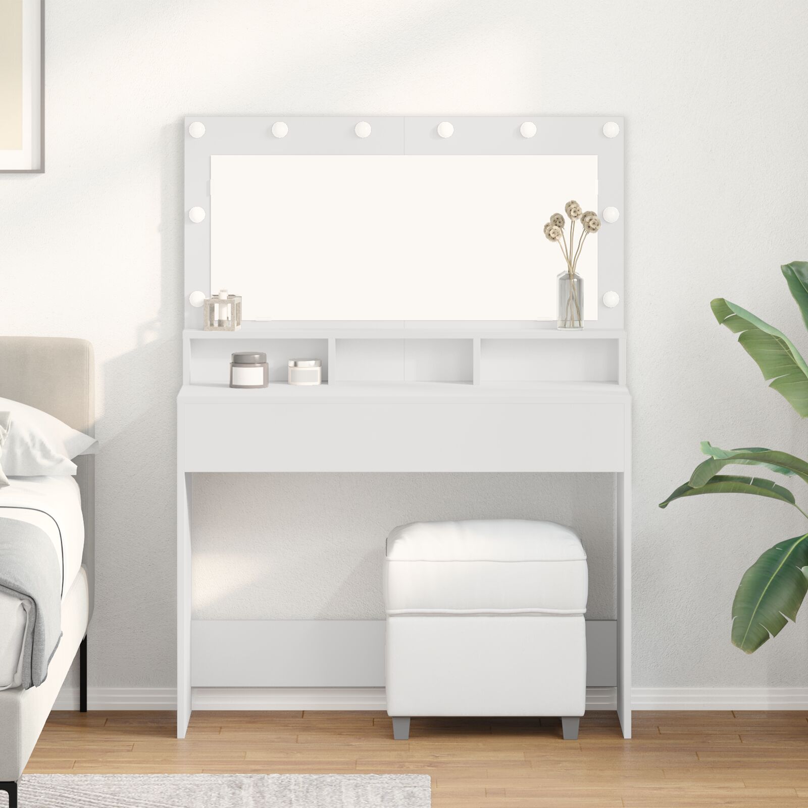 Mesa de tocador blanca con luces LED - 100x41x135 cm oif682743