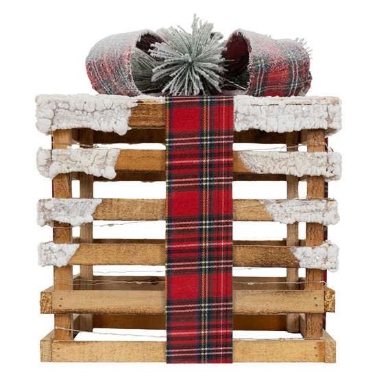 Set 3 cajas de regalo LED marrón madera nevada con lazos luz blanca cálida