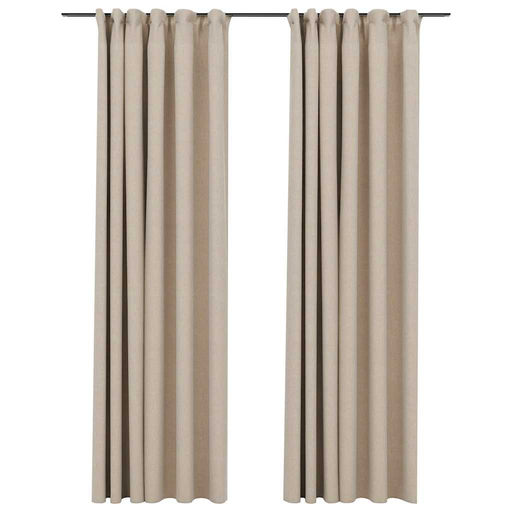 vidaXL cortinas opacas ganchos look de lino 2 pzs beige 140x225cm