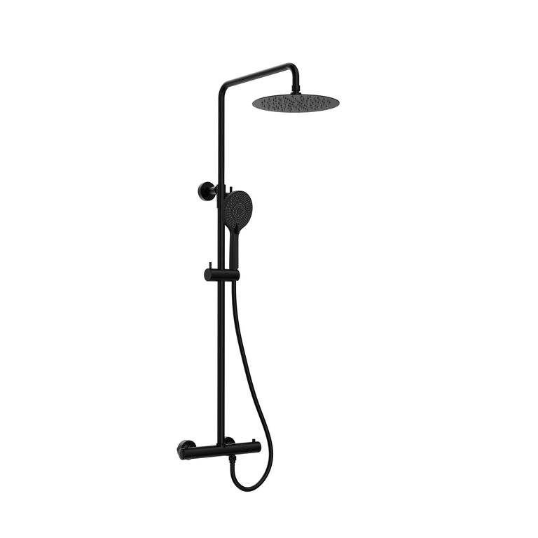 Conjunto de ducha termostatica round elite redondo negro 250mm antical