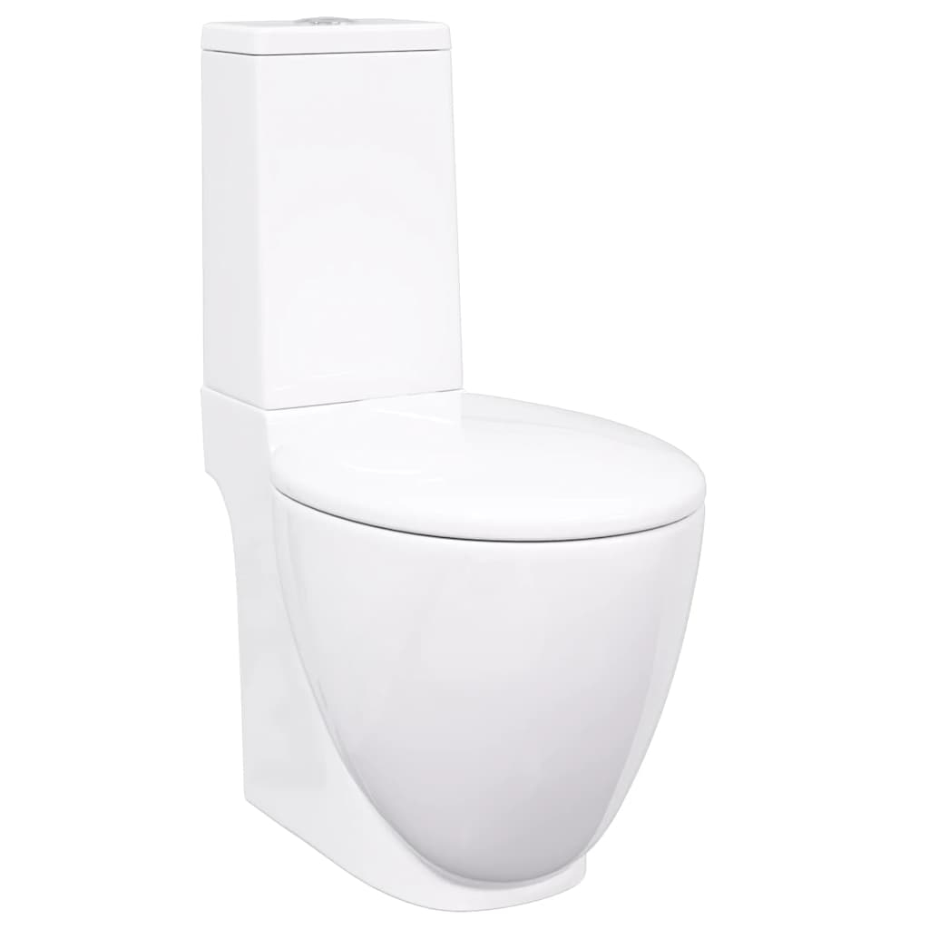 vidaXL inodoro wc redondo de cerámica flujo hacia abajo blanco