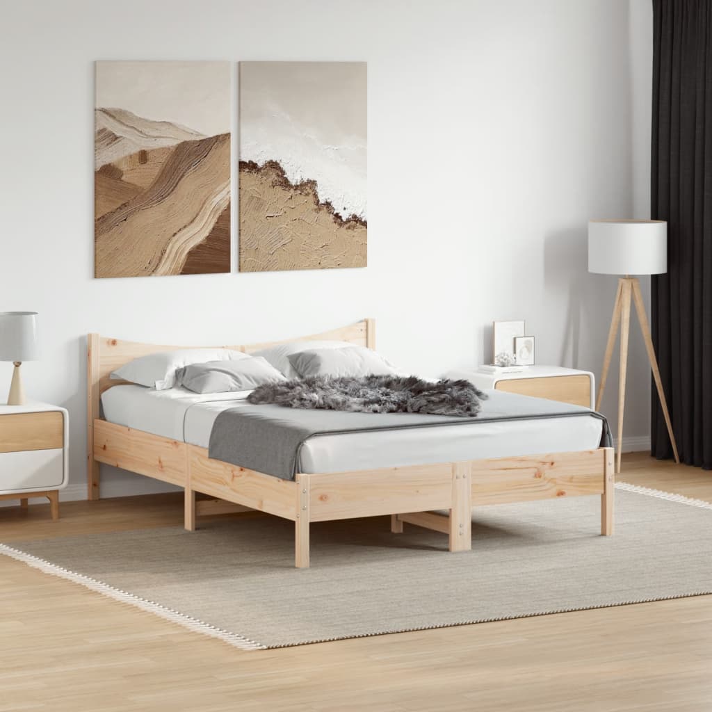 Cama matrimonial- 135x190 cm sin colchón madera maciza de pino