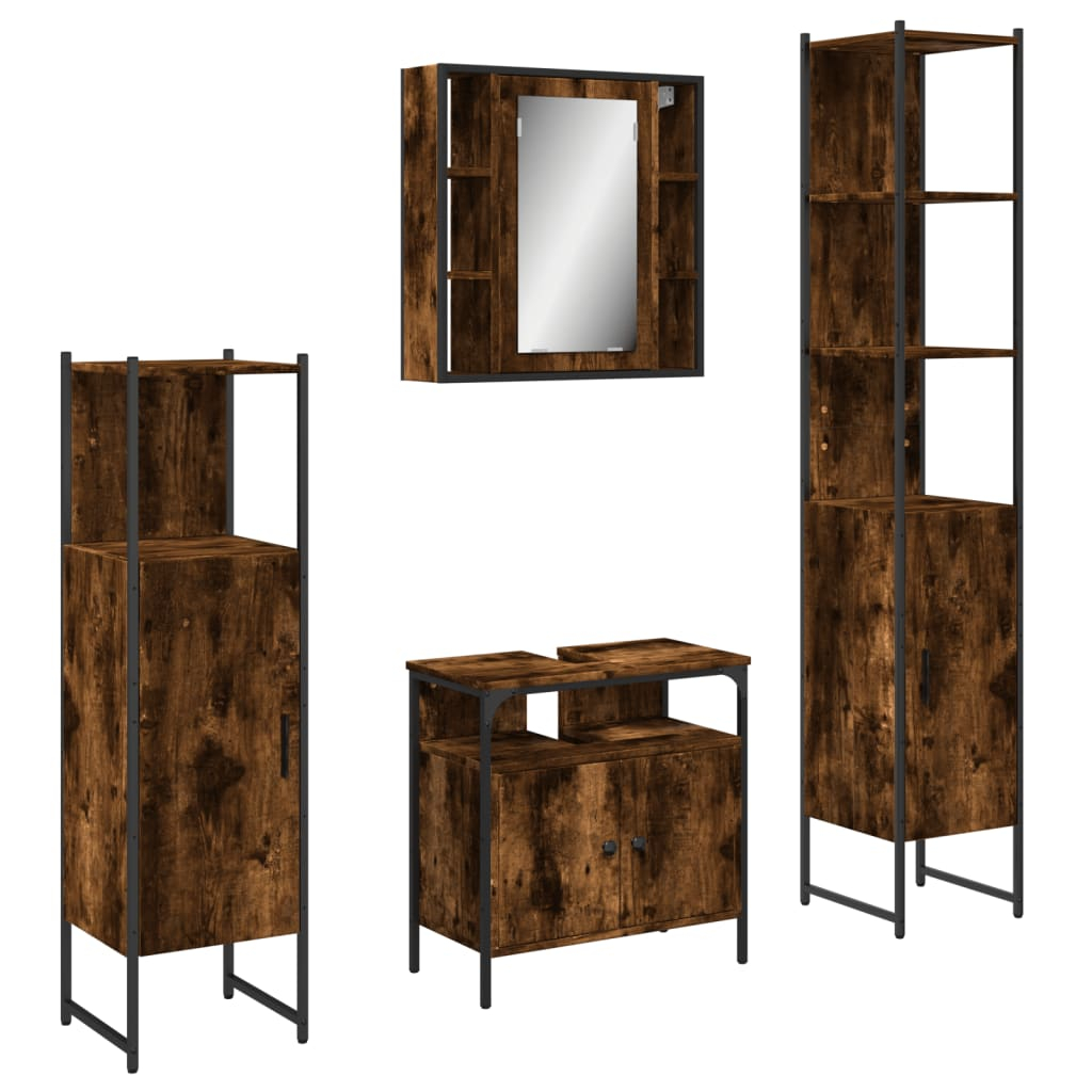 vidaXL set de muebles de baño 4 piezas madera contrachapada roble humo