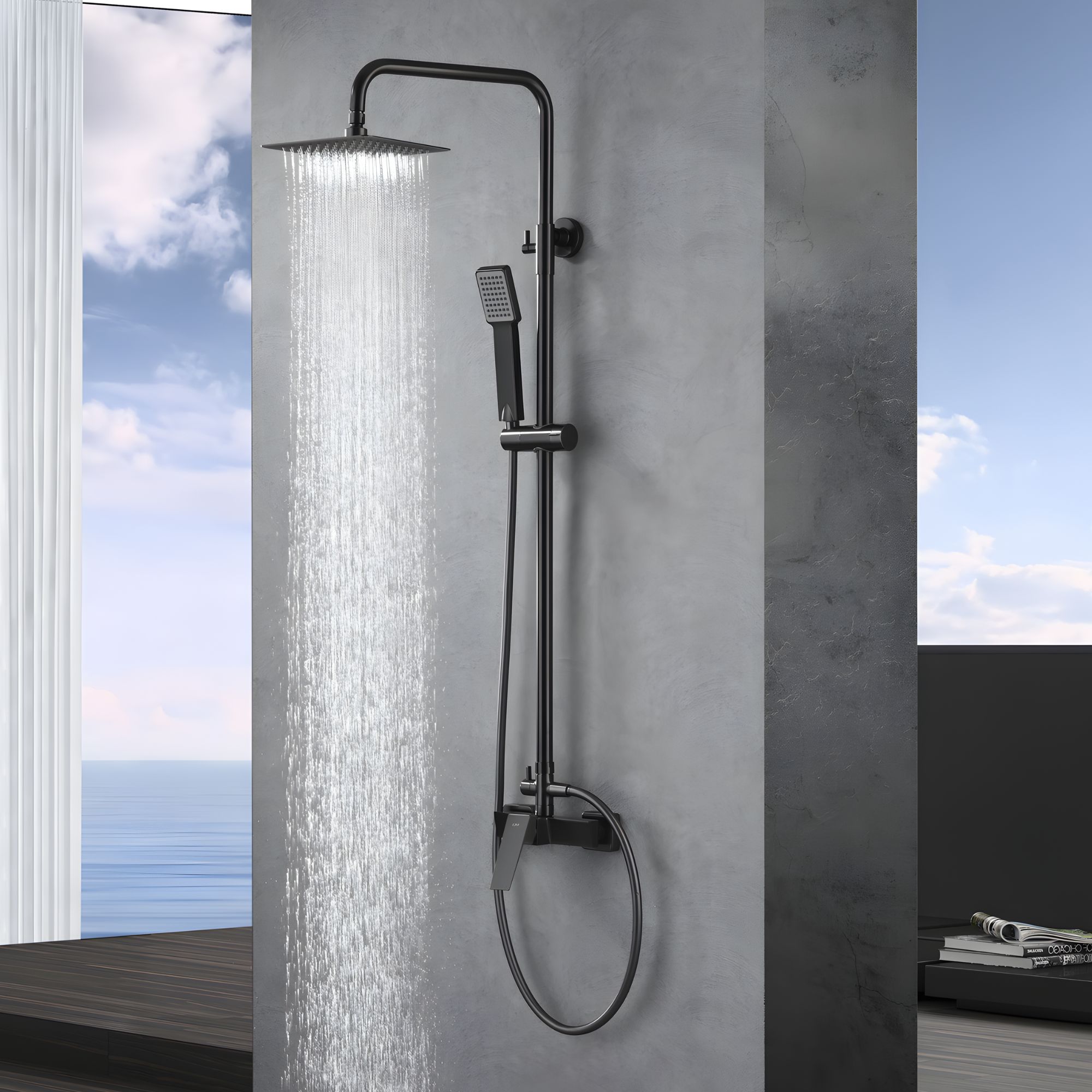 Imex - columna ducha monomando con grifo black gun serie art