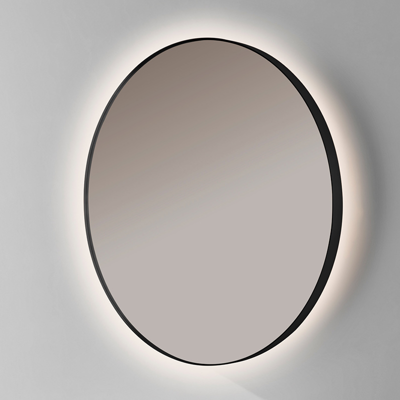 Espejo de baño LED retroiluminado redondo b-960 marco negro – ø 80 cm