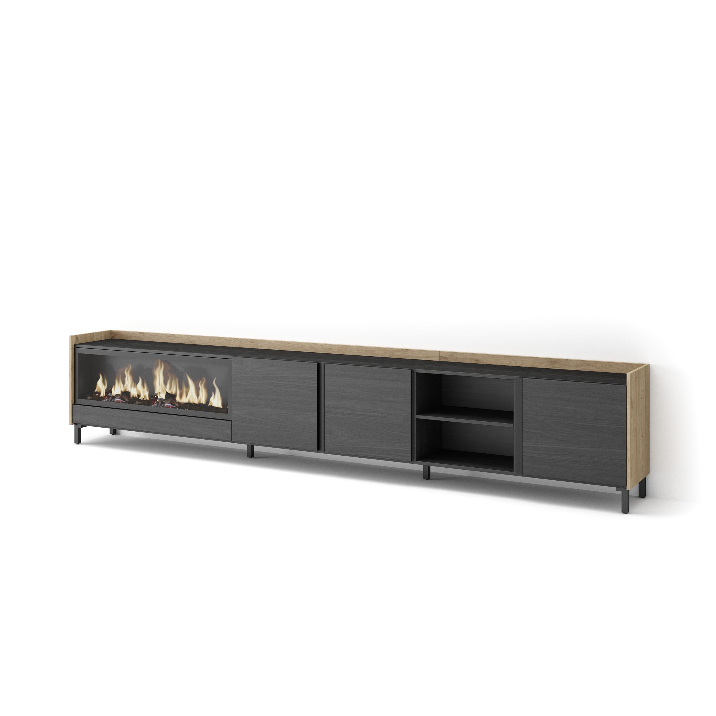 Mueble tv, 315x35x61cm, chimenea eléctrica xxl, rf4748
