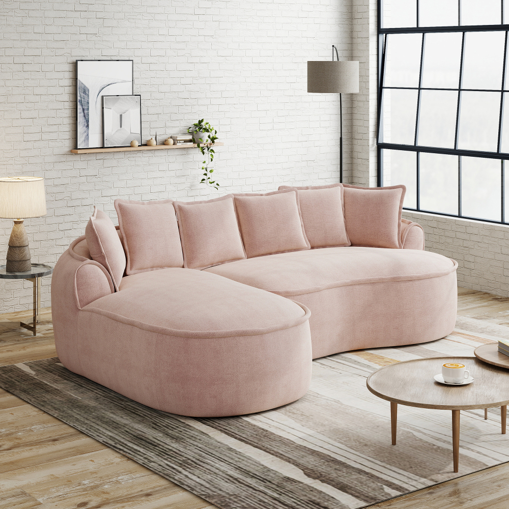 Sofá modular en l de chenilla rosa chaise longue asiento profundo