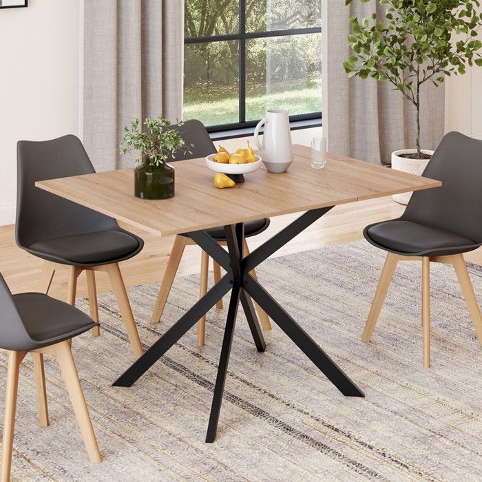 Mesa comedor cuadrada extensible madera negra - 80-120 cm