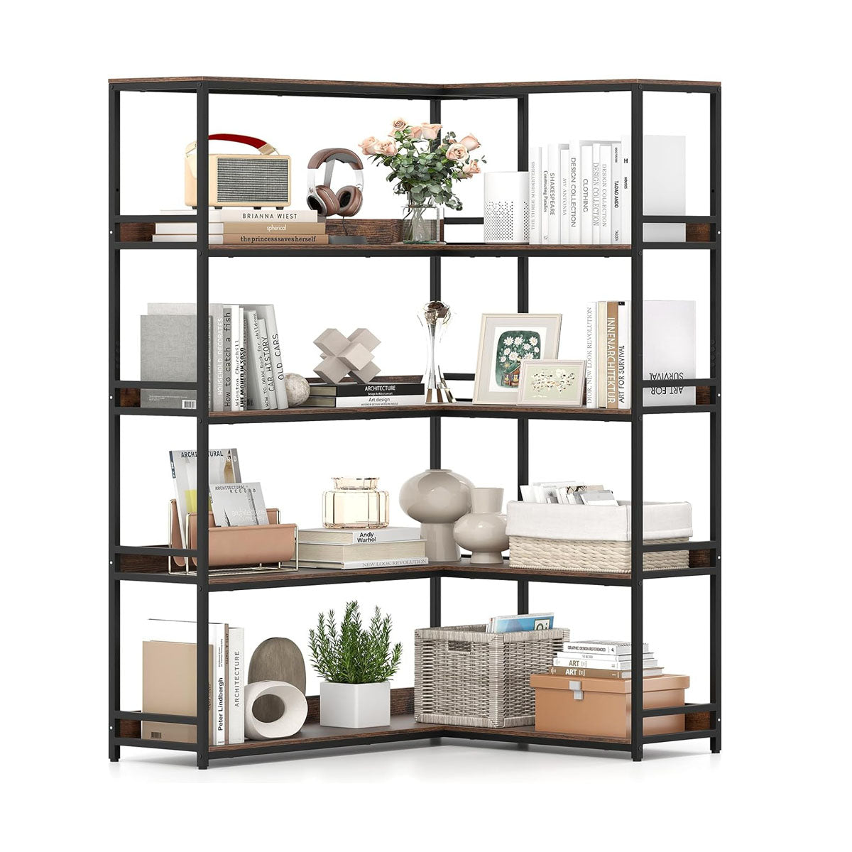 Librería esquinera con 5 estantes 110 x 89 x