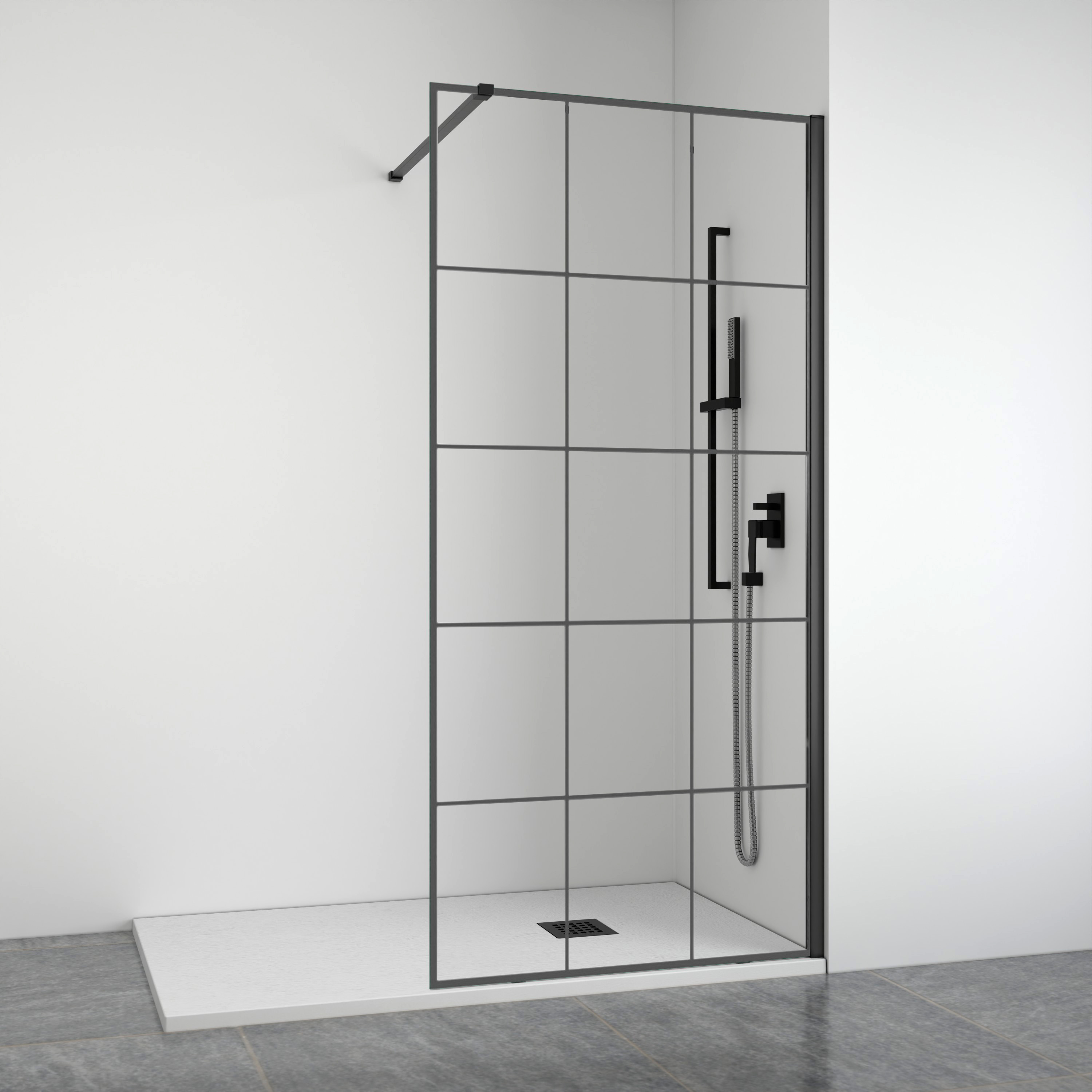 Mampara de ducha frontal fija 8 mm negra industrial 88-90 cm bellobath