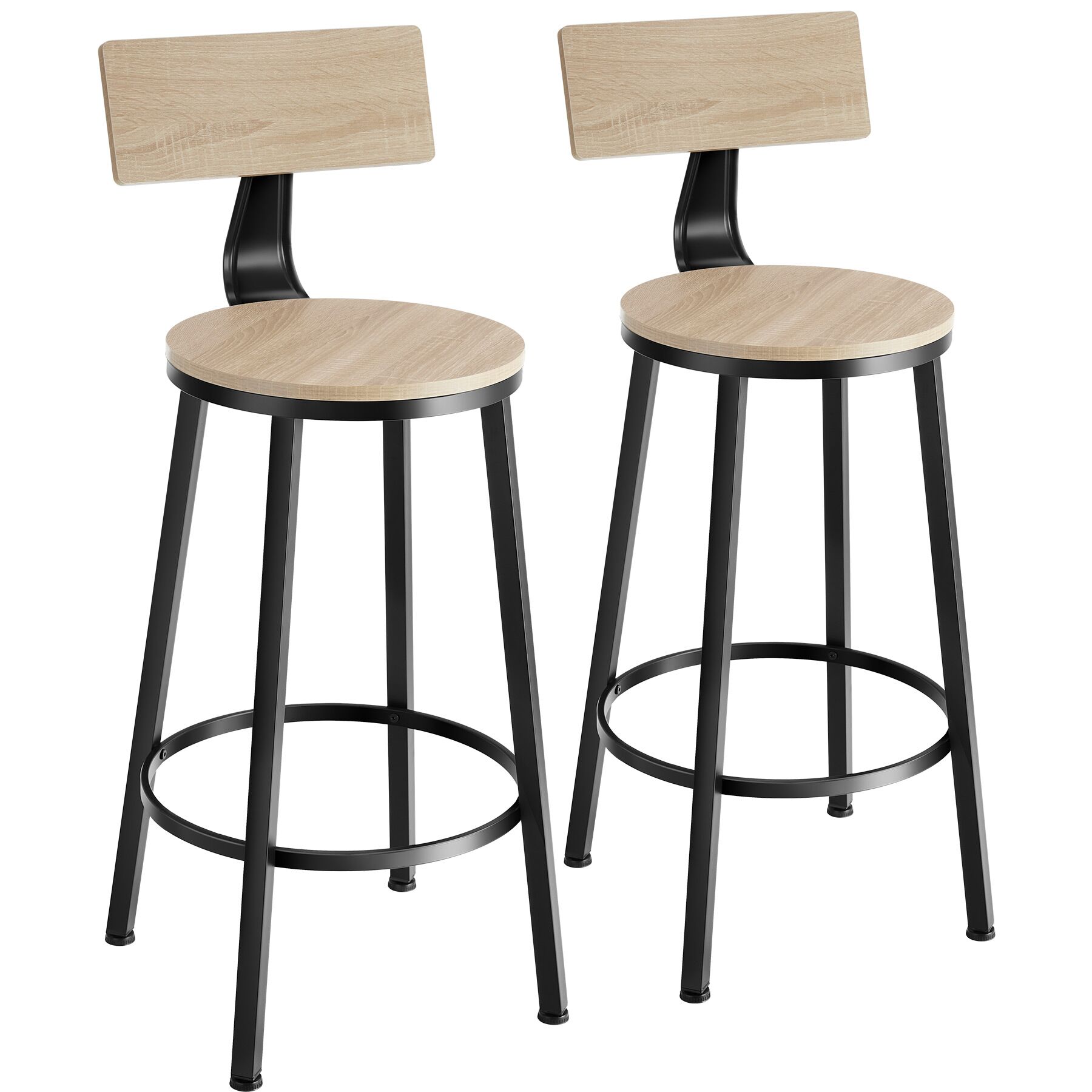 Juego de 2 taburetes altos, madera industrial clara, roble sonoma