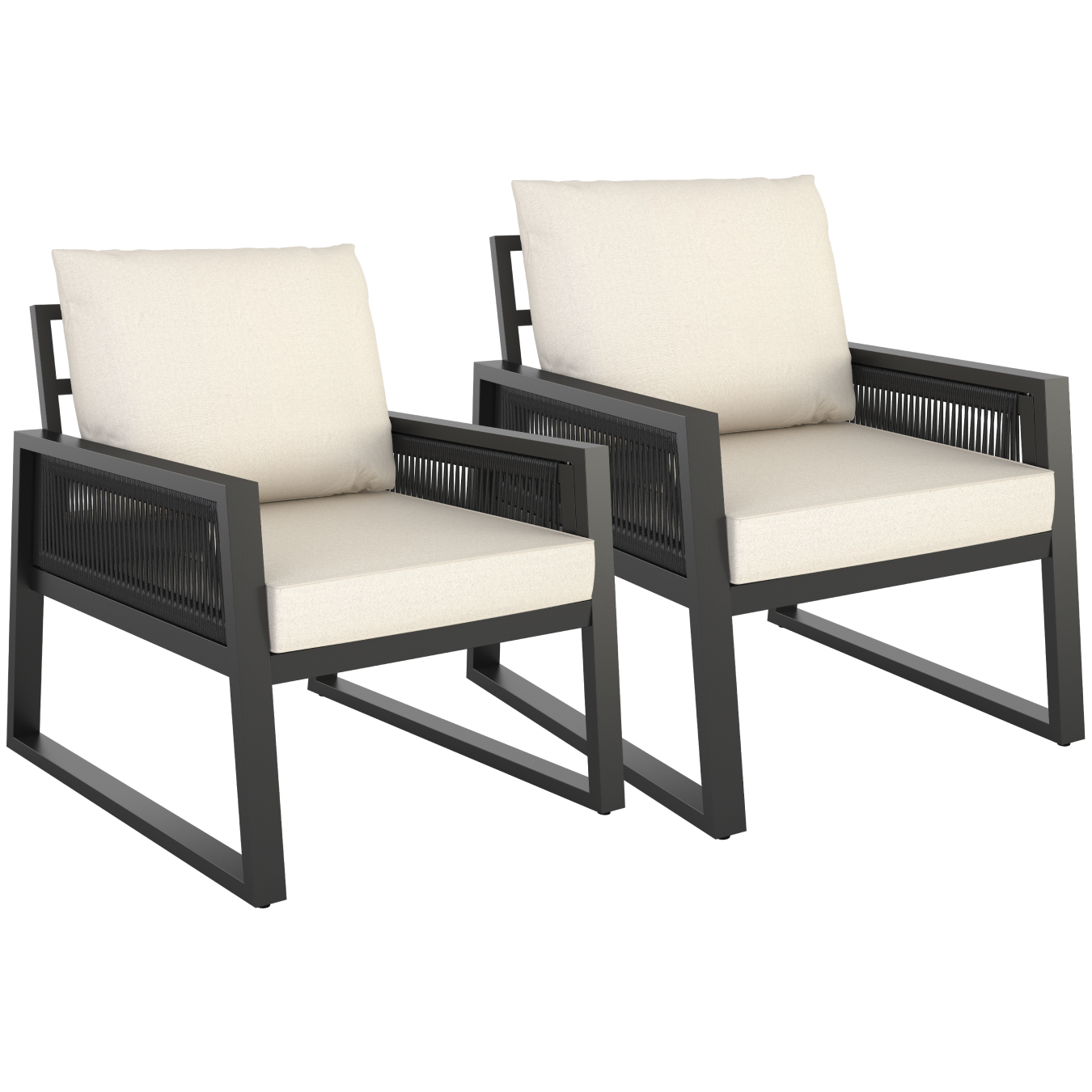 Set de jardín de 2 sillones, diseño de cuerda y de aluminio, gris