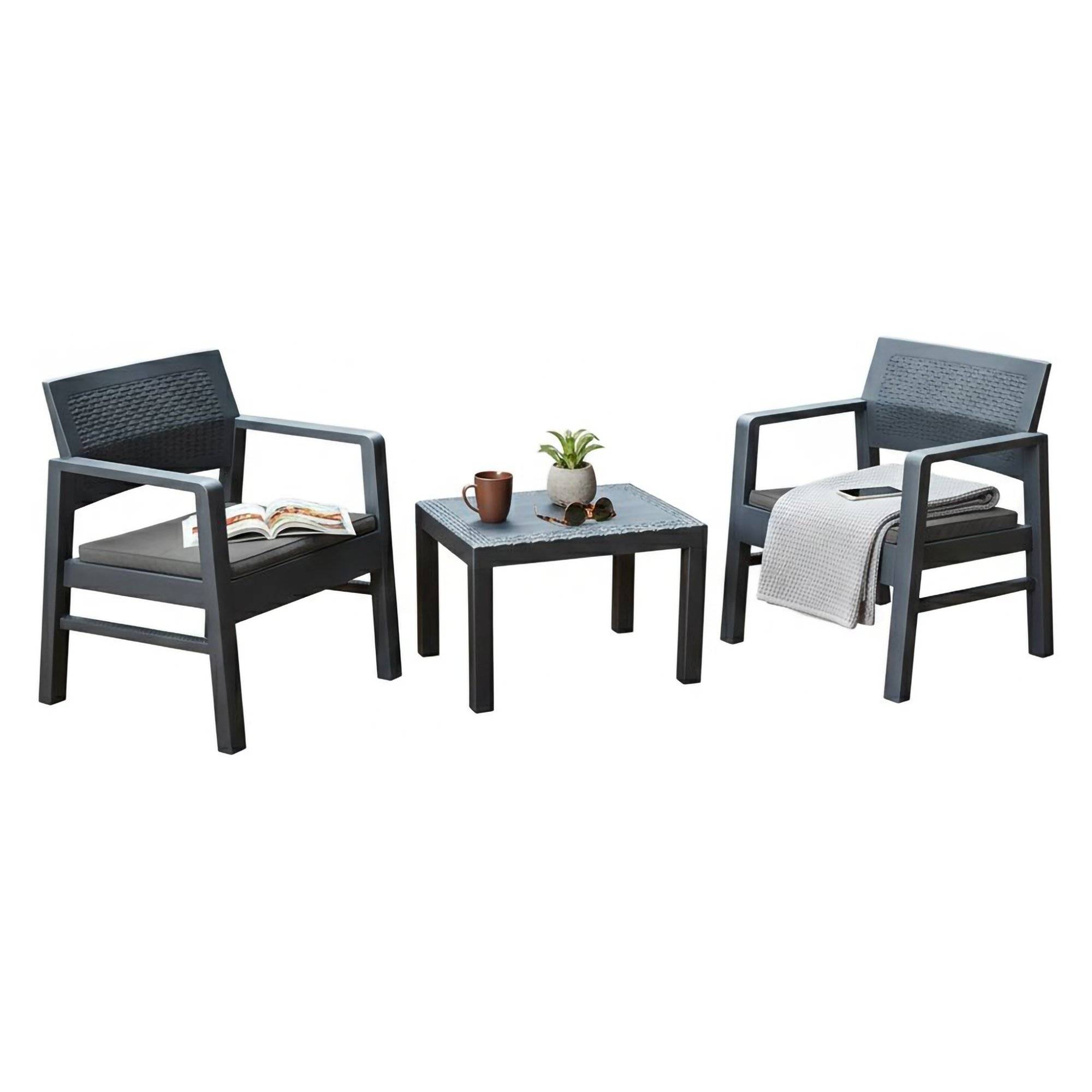 Set de sala exterior floritan, mesa, plástico negro antracita