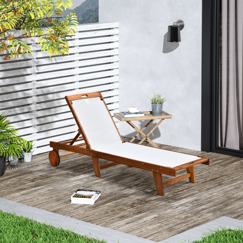 Tumbona jardín acacia blanco respaldo ajustable 198 x 55 x 30 88,5 cm