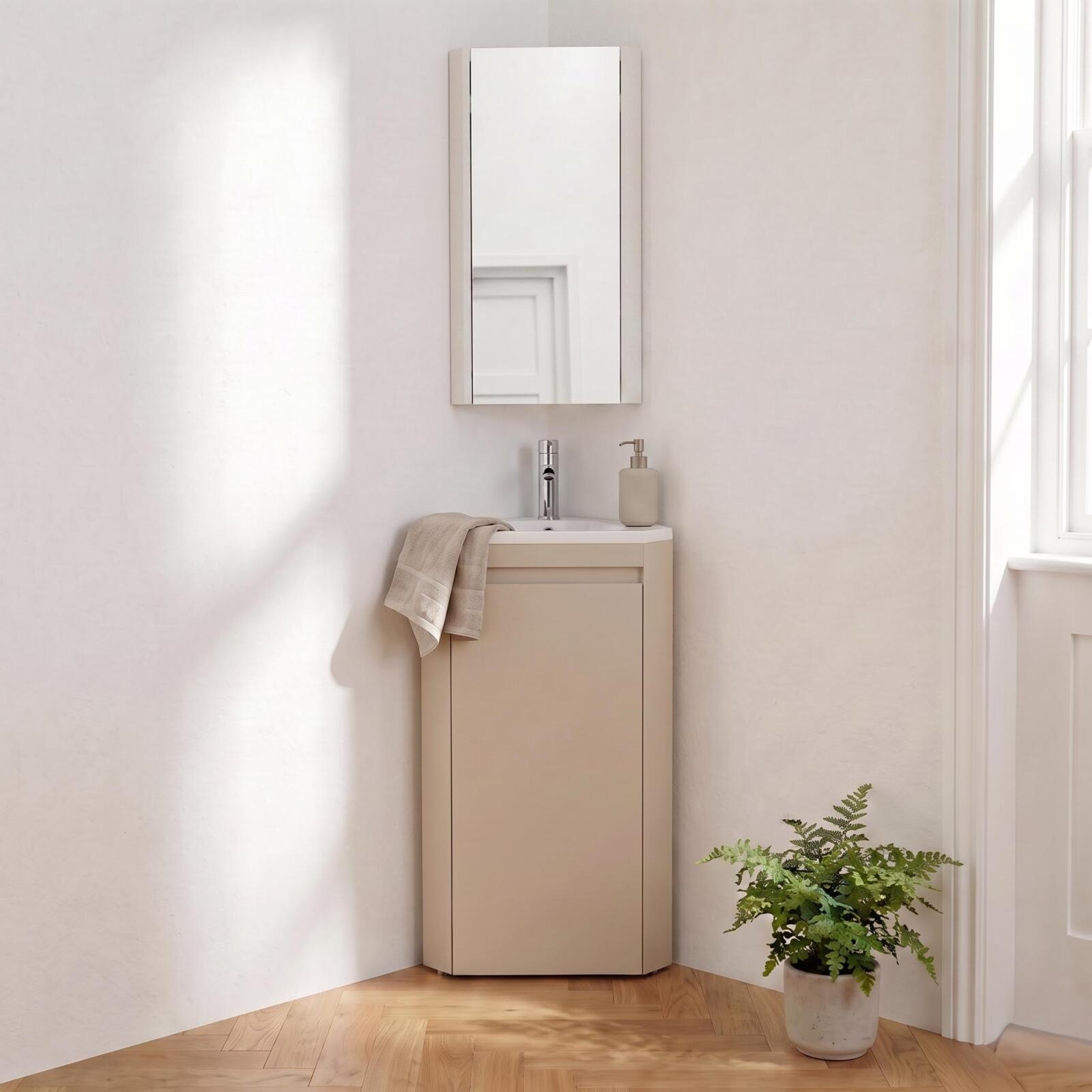 Mueble lavabo de esquina sorrento con patas, grifo y mueble