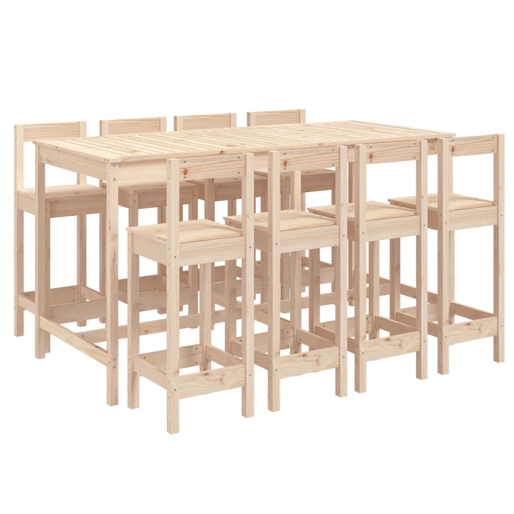 vidaXL set de mesa y taburetes altos jardín 9 pzas madera maciza pino