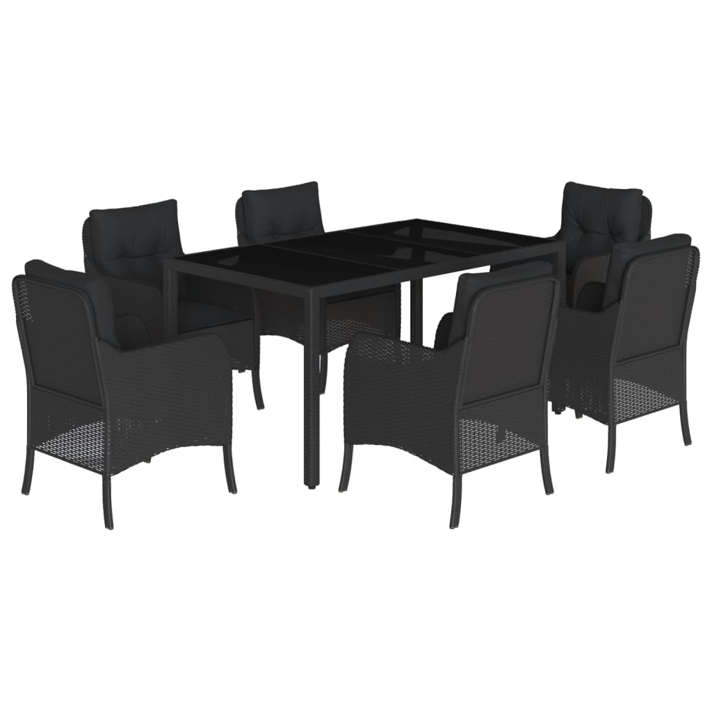 vidaXL set de comedor de jardín 7 pzas y cojines ratán sintético negro