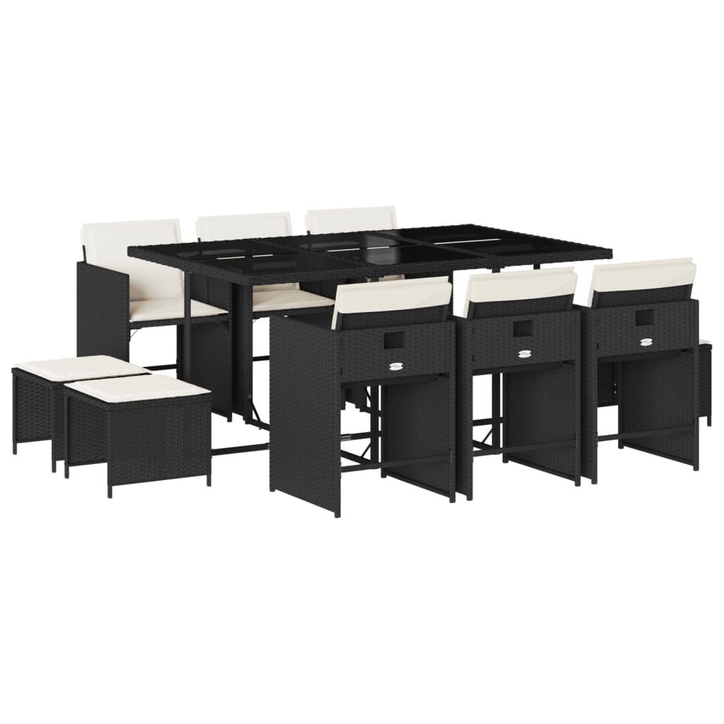 vidaXL set de comedor jardín 11 pzas con cojines ratán sintético negro