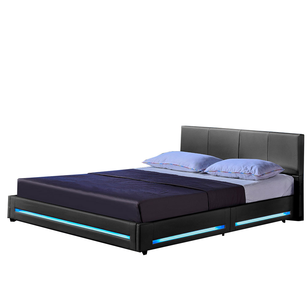 Cama LED asteroid 140 x 200 cm gris oscuro – polipiel, sin colchón
