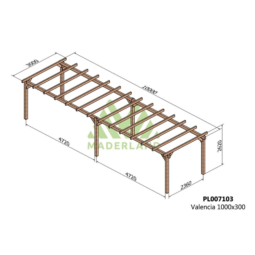 Pérgola de madera laminada - valencia 10000x300cm (maderland)