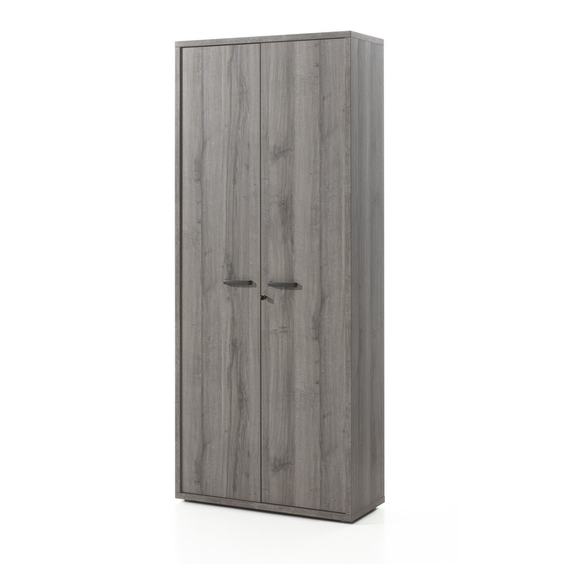 Armario de oficina - mueble 2 puertas y estantes color gris efecto madera |