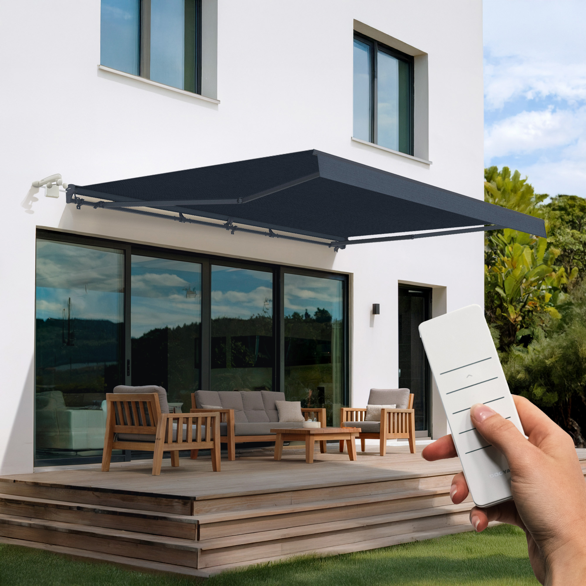 Toldo semicofre motorizado fazzio 5x3m gris - lona premium 320 g/m²