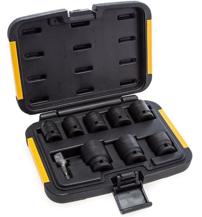 Cofre de 8 casquillos de impacto + adaptador de 1/4' hexagonal a 1/2' cuadr