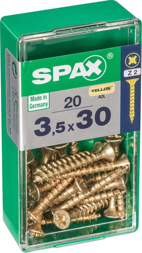 Caja 20 unid. Tornillo madera spax cabeza plana yellox 3,5x30mm