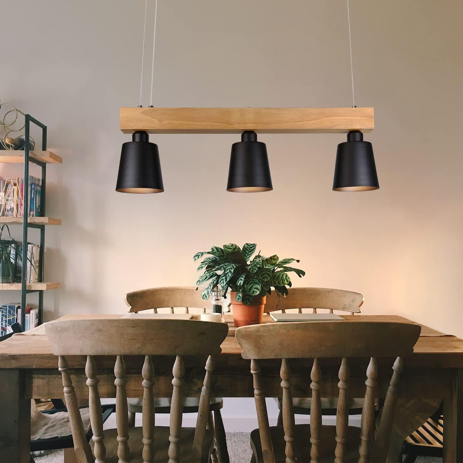 Nettlife lámpara colgante madera negro 3 luces E27 vintage 70cm comedor