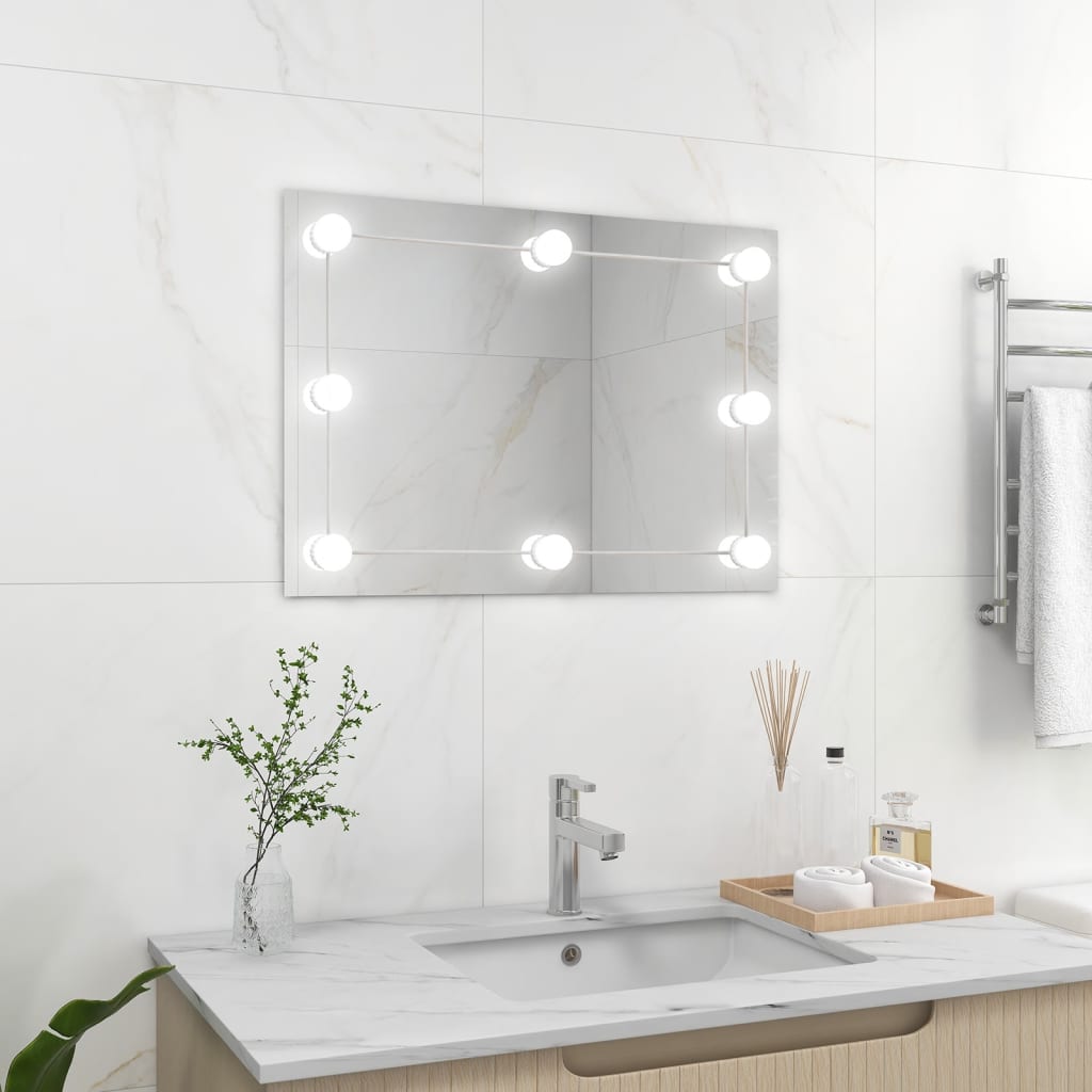 Espejo de pared sin marco con luces LED rectangular de vidrio es6242