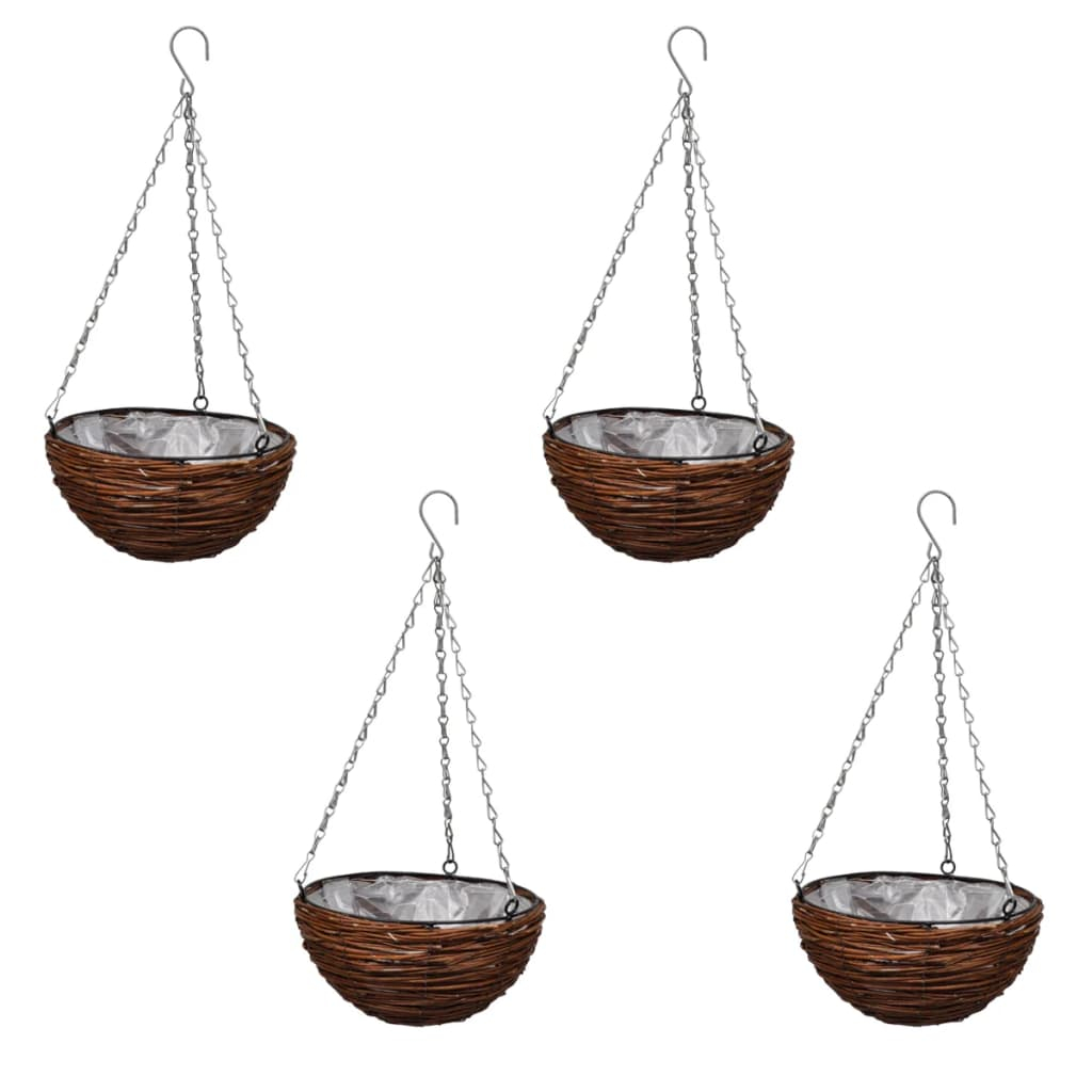 Cesta redonda colgante de sauce con capa y cadena - 4 piezas
