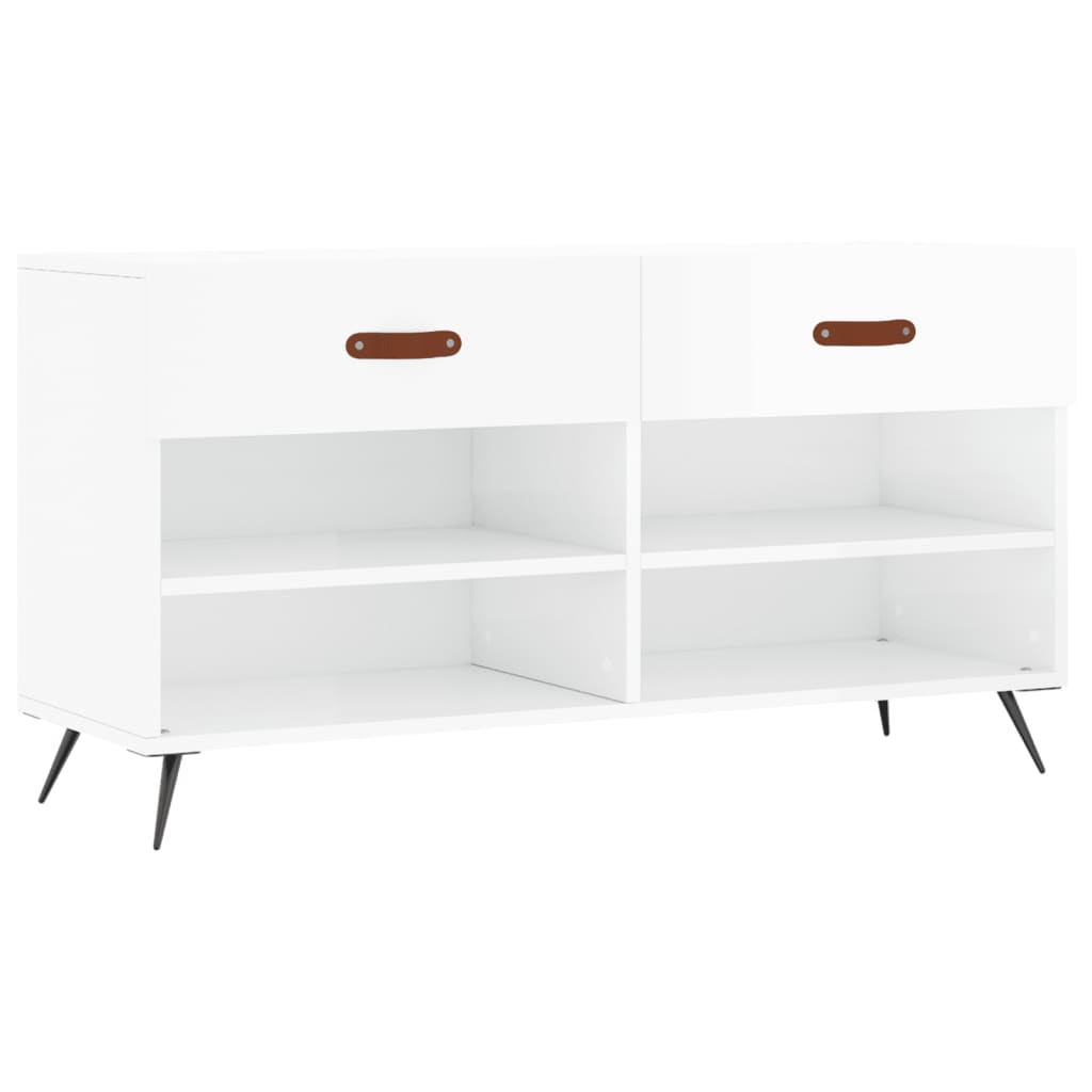 vidaXL zapatero madera de ingeniería blanco brillo 102x35x55 cm