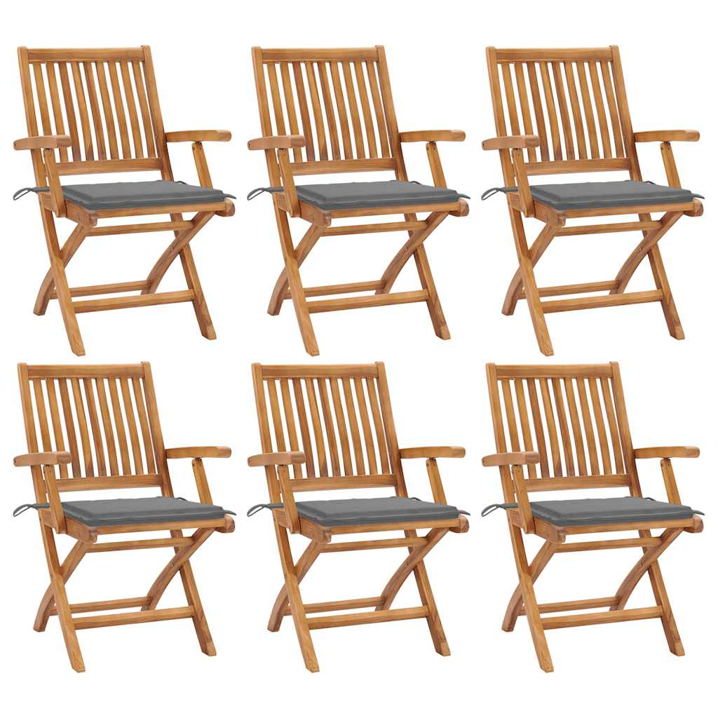 vidaXL sillas de jardín plegables 6 uds madera maciza teca con cojines