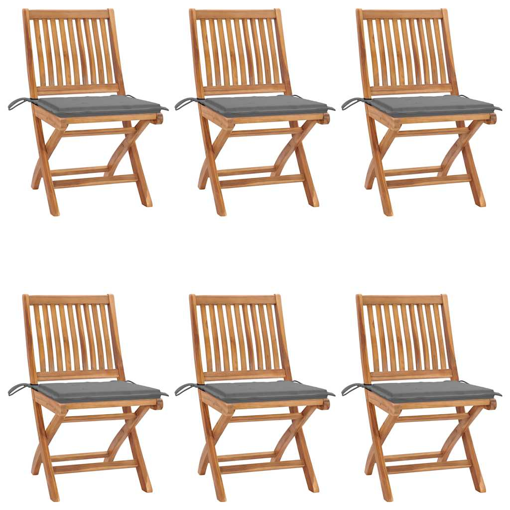 vidaXL sillas de jardín plegables 6 uds madera maciza teca con cojines